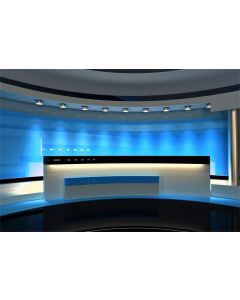 Leyiyi 7x5ft News Broadcast Hall Backdrop Recetation Desk Modern Office Interior Program Record Front Table TV Show Photo Background Business Study Adults Portrait Studio Prop Vinyl Wallpaper