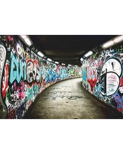 Leyiyi 5x3ft Photography Background Grunge Graffiti Wall Backdrop Vintage Oilpainting Abandoned Factory Passage Underground Path Comic Character Cowboy Western Party Photo Portrait Vinyl Studio Prop