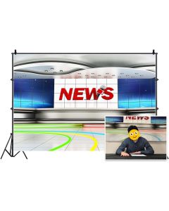 Leyiyi 6x4ft News Broadcast Hall Backdrop Microphone TV Show Record Recetation Desk Program Front Table Advertising Billboard Photo Background Business Study Portrait Studio Prop Vinyl Wallpaper