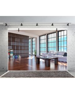 Leyiyi 5x3ft Photography Background Bookshelf Backdrop Study French Window Sofa Academy Education Knowledge Vintage Wooden Floor Business Hall Reading Room Saloon Sun Photo Portrait Vinyl Studio Prop