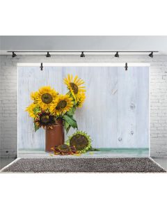 Leyiyi 5x3ft Photography Background Vintage Sunflower Backdrop Happy Birthday Rural Cabin Grunge Table Vase Teapot Summer Banquet Harvest Celebration Baby Shower Photo Portrait Vinyl Studio Prop