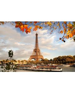 Leyiyi 9x6ft Autumn Eiffel Tower Backdrop Paris National Park Marple Leaves Waterside Garden Boat France Landmark Photo Background European Vlogger Web Celebrity Portrait Studio Prop Vinyl Wallpaper