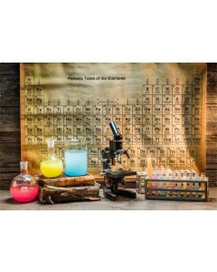 Leyiyi 7x5ft Vintage Chemistry Lab Backdrop Rustic Wooden Cottage Rural Studio Chemist Microscope Retro Periodic Elements Table Photo Background Cowboy Kids Birthday Portrait Studio Prop Vinyl Banner