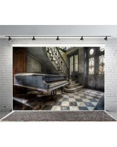 Leyiyi 7x5ft Photography Background Vintage Castle Inside Backdrop Wedding Ceremony Piano Staircase Old Building Middle Age Architecture Abandoned Room Doorway Hall Photo Portrait Vinyl Studio Prop