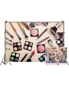 Leyiyi 6x4ft Make Up Products Backdrop Fashion Ladies Makeup Table Banner Brush Lipstick Eyebrow Pencils on Board Background Henna Party Bridal Shower Celebrity Portrait Studio Prop Vinyl Wallpaper